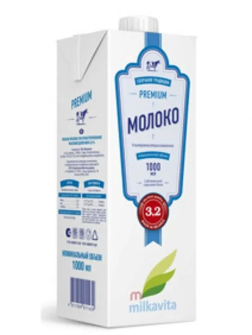 Фотография продукта Молоко "Милкавита" ул.пастер 3,2% 1л 