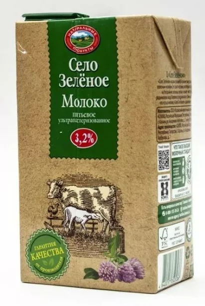 Фотография продукта Молоко село зелёное 3.2% 0,95 казань